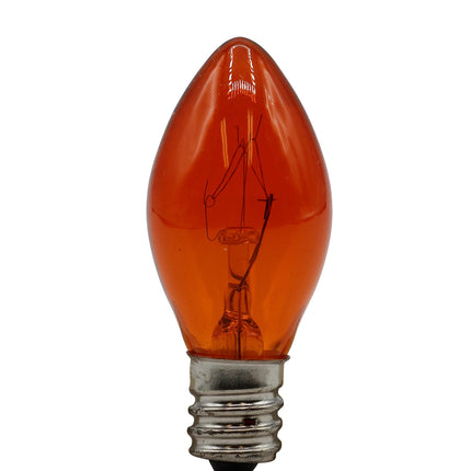 Creative Hobbies® Transparent Orange C7 Light Bulbs - 7 Watt, Steady Burning, Candelabra Base - Ideal for Halloween Pumpkin Lights & Christmas Box of 25