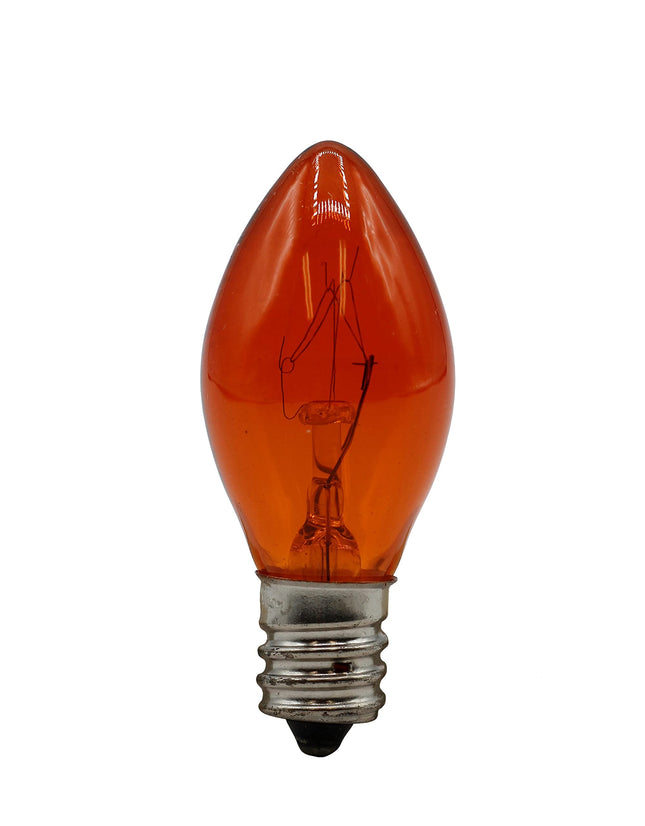 Creative Hobbies® Transparent Orange C7 Light Bulbs - 7 Watt, Steady Burning, Candelabra Base - Ideal for Halloween Pumpkin Lights & Christmas Box of 25