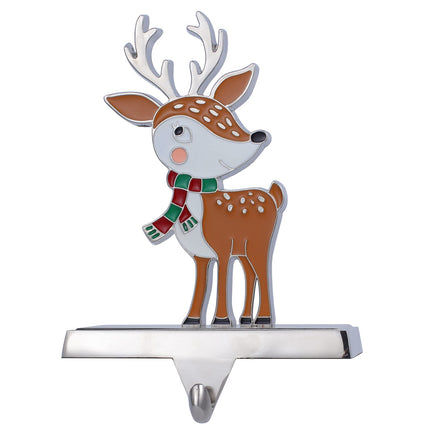 Baseo Stocking Holders Set of 4 Metal Christmas Stocking Hangers for Fireplace-Xmas Deer Snowman Tree Santa Stocking Holder for Mantel-Mantel Hooks/Clips for Stocking Fireplace Topper