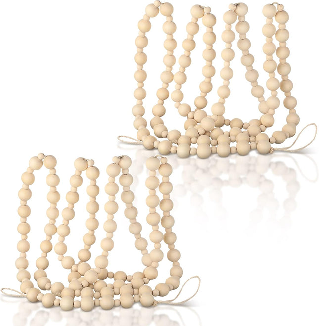 2 Pcs/ 14.4 Feet Christmas Wooden Beads Garland Xmas Wooden Tree Beads Rustic Round Craft Decorative Christmas Tree Farmhouse Decor Boho Vintage Garland for Christmas Decoration Supplies (Wood)