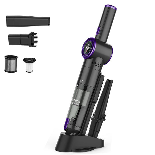 Nicebay Cordless Handheld Vacuum Cleaner, 15Kpa Strong Suction Portable Hand Vacuum Cleaner, Led Display Car Vacuum Cleaner, Fast Charging Dock, Rechargeable Handheld Vacuum Black & Purple