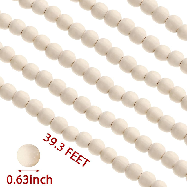 39.3 ft Christmas Wood Bead Garland Xmas Bead Garland Round Craft Bead Garland Christmas Vintage Decorations Boho Farmhouse Ornaments for Holiday Xmas Tree Decor (Wood Color)
