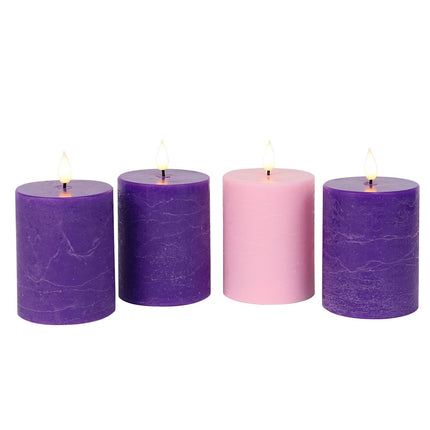 Fanna 4" Advent Flameless Pillar Candles with Timer, Battery Operated Led Candle for Christmas with Remote - Batteries Included - Set of 4
