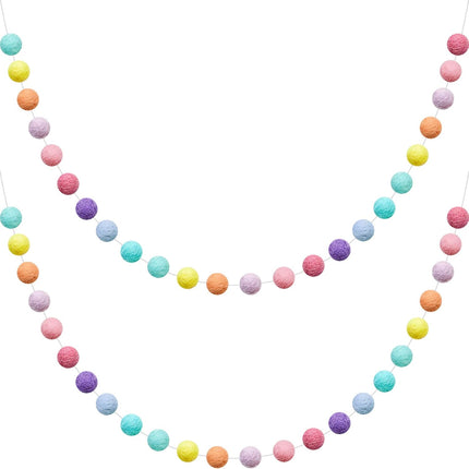 WILLBOND 2 Pieces Wool Felt Ball Garland Colorful Pom Pom Garland 6.5 Ft Long 24 Ball Garland for Mardi Gras Halloween Thanksgiving Xmas Black History Month (Multiple Colors)
