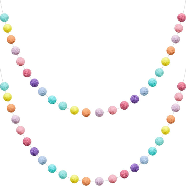 WILLBOND 2 Pieces Wool Felt Ball Garland Colorful Pom Pom Garland 6.5 Ft Long 24 Ball Garland for Mardi Gras Halloween Thanksgiving Xmas Black History Month (Multiple Colors)