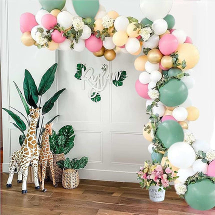 Pink and Green Balloon, 60PCS Sage Green Party Balloon, 12Inch Olive Pastel Pink Balloons Metallic Gold Confetti Balloons for Baby Shower Wedding Jungle Cactus Birthday Party Decoration