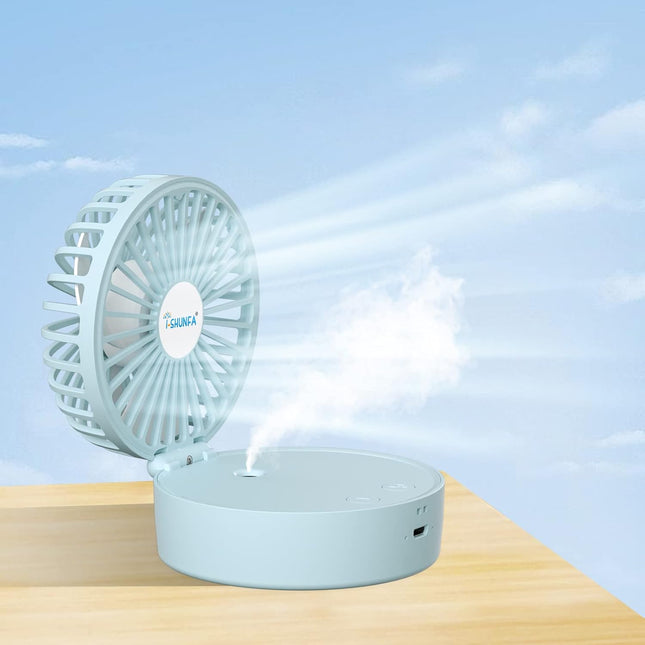 IShunfa Portable Folding Fan, 2000Mah BatteryPowered Desk Fan, 3Speed Wind Speed With 7Color Night Light, 17Ml Humidifier