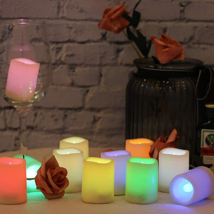 DRomance Color Changing Flameless Votive Candles with Remote and Timer, Battery Operated White LED Flickering Votive Pillar Candles 12 Pack Halloween Christmas Decor Candles(1.5 x 2 Inches)