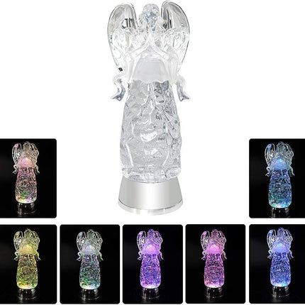 DRomance 11" Angel Snow Globe Lantern Battery Operated with 6 Hour Timer Color Changing LED Light Praying Angel Swirling Glitter Water Lamp Thanksgiving Christmas Holiday Decor