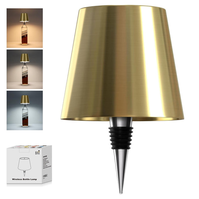 Wireless Bottle Lamp, 3 Color Rechargeable Wine Bottle Lights for Bars Restaurants (Electroplated Gold Color, 1PC)