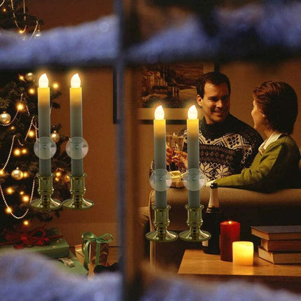 Verdenu 10 Pack Christmas Window Candles with Timer Remote, Battery Operated Window Candles with Sensor Dusk to Dawn Electric LED Candles with Holder/Suction Cups for Christmas Decorations, Gold