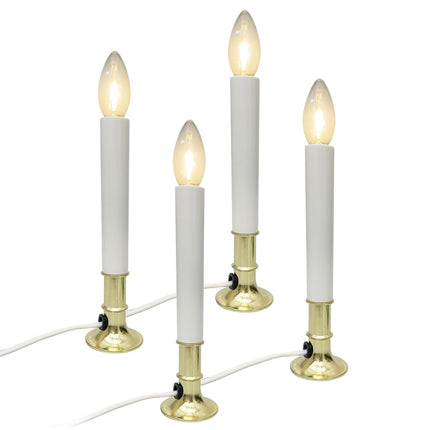 4 Pack Christmas Electric Window Candles Lights,9 Inch Electric Window Candles with Sensor Dusk to Dawn,9in Plug in Candle Lights with 0.6W LED Bulbs Brass Base for Tables, Kitchens Decor