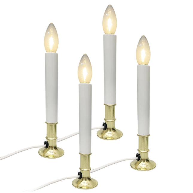 4 Pack Christmas Electric Window Candles Lights,9 Inch Electric Window Candles with Sensor Dusk to Dawn,9in Plug in Candle Lights with 0.6W LED Bulbs Brass Base for Tables, Kitchens Decor
