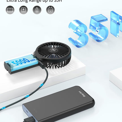 Easyacc Handheld Fan, 5000 Battery Portable Fan 735H Working Time] Usb Rechargeable, 4 Speed Cooling Personal Fan, Mini Hand Held