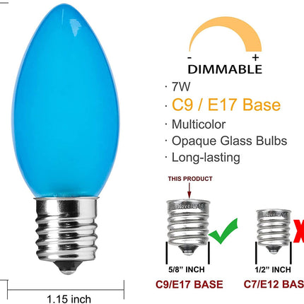 25 Pack C9 Multicolor Christmas Light Bulbs, C9 Multicolor Replacement Bulbs for Outdoor Patio Christmas String Lights, 7W Incandescent Night Light Bulbs, C9/E17 Intermediate Base Bulb,120V 7W bulb