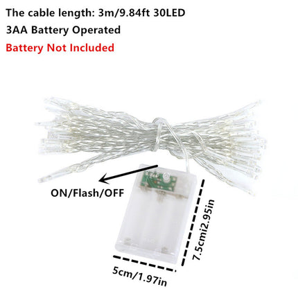 9.84Ft 3AA Battery Operated Fairy Lights for Bedroom 30 LED Christmas Lights Outdoor String Lights Waterproof Fairy Twinkle Lights for Party Garden Wedding Holiday Xmas Tree Decorations