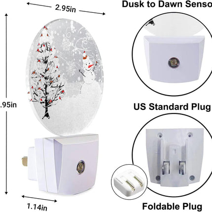 EKOBLA Snowman Night Light Winter Snowflakes Cardinals Birds on Snowy Christmas Tree Night Lights Plug into Wall Dusk to Dawn LED Lamp for Men Women Boys Girls Holiday s
