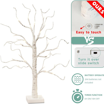 EAMBRITE Lighted Birch Tree, Christmas Tree Decorations Battery Operated/USB, Table Top Tree with Lights 24 LED, Small Light Up White Artificial Tree for Centerpiece Home Room Xmas Indoor Decor (22")