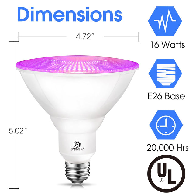 Energetic Purpule Par38 LED Flood Outdoor Light Bulb, 16W (90Watt Equi.), Dimmable, E26 Base, for Christmas Halloween Thanksgiving-Party Decoration, Porch, Home, Holiday Lighting, UL Listed, 2 Pack