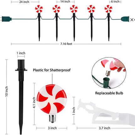 Christmas Walkway Lights Outdoor, 14.4Ft 10 Lollipop Lights Christmas Outdoor Decorations, Peppermint Lights Outdoor Red and White Christmas Pathway Lights