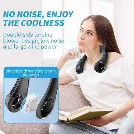 Personal Cooling Portable Neck Fans Usb Rechargeable,360 Free Rotation Lower Noise Bladeless Battery Operated Design With 3 Speed