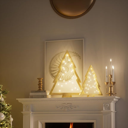 Wooden Christmas Tree, Modern Farmhouse Lights Christmas Tree, Tabletop Christmas Decor 2-Piece Set(Large 13.78" & Small 9.6") fit for Mantelpiece, Coffee Table, TV Cabinet