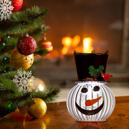 Christmas Snowman Solar Lanterns Outdoor Waterproof Hanging Solar Lantern Metal Decor Snowman Lantern Lamp with Glass Ball Solar Lights for Garden Yard Patio Decor(15.7” H 5.9” W)