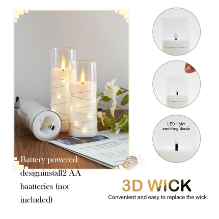 Flameless Candles Battery Operated,5 Pcs Acrylic Flickering LED Candles with Remote,with Embedded Star String Flameless Pillar Candle,Home Decor Halloween Christmas Creating Ambiance(White)
