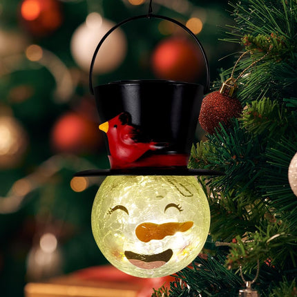 Snowman Solar Lantern, Crackle Glass Solar Lanterns Outdoor Waterproof, Hanging Christmas Lantern for Garden Patio Holiday Decor
