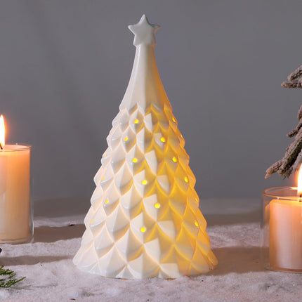 Ceramic Christmas Tree, White Light-Up Porcelain Christmas Tree Decorations, Classic Snowy Christmas Tree s Xmas Decorations for Home Farmhouse Indoor Holiday Party Decor