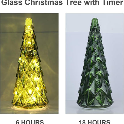 Christmas Decorations Indoor, YEAHOME Set of 3 Pre-lit Green Glass Christmas Tree for Home Decor, Christmas Table Decorations Lighted Xmas Tree with Timer for Living Room Mantel Tabletop Party