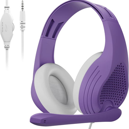 Anivia Computer Noise Cancelling Wired Headphones with Microphone - 3.5mm Purple Headset Gaming Headsets with Mic for Multi-Platform for Kids