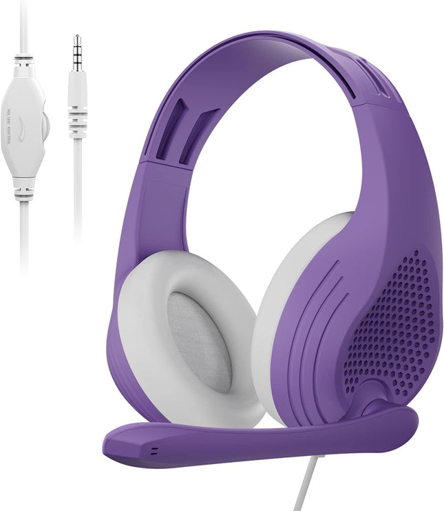 Anivia Computer Noise Cancelling Wired Headphones with Microphone - 3.5mm Purple Headset Gaming Headsets with Mic for Multi-Platform for Kids