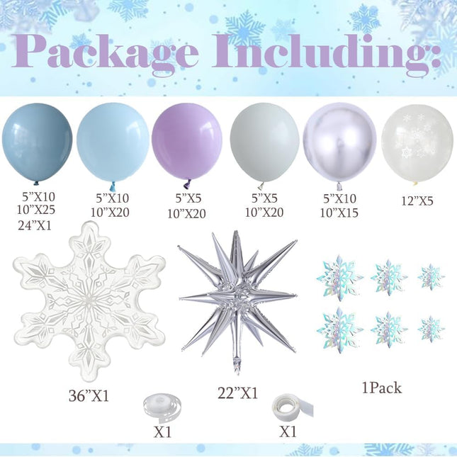 Christmas Snowflake Balloon Arch Garland Kit 148pcs Dusty Blue Silver with Snowflake Foil Balloon, 3D Hanging Snowflake Pendant for Girls Snow Princess Birthday Winter Wonderland Party Decorations