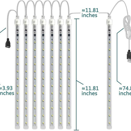 Meteor Shower Lights LED String Lights, Waterproof Falling Rain Lights 11.8 inch 8 Tubes Double-Sided SMD Lamp Beads Curtain Lights Garden Square Hanging Decorative Lamps for Bar Halloween Christmas