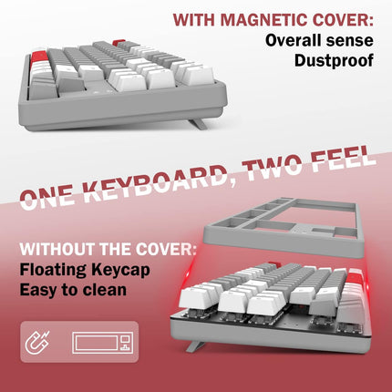 A.JAZZ AK873 Wired 87 Key TKL Retro Color Mechanical Gaming Keyboard with Rainbow Backlit Hot-swap Linear Red Switch NKRO Gasket Custom Coiled Aviator C to A Cable for Win/PC/Mac Gamer(White Gray)
