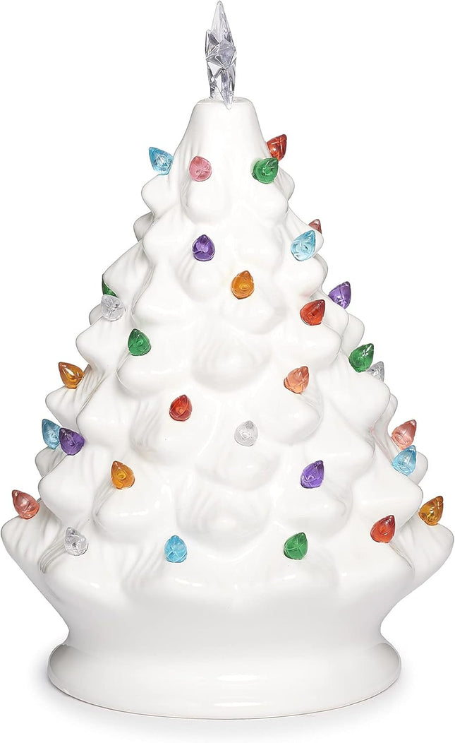 Roman Christmas - Lighted White Vintage Tree, 8" H, Christmas Collection, Ceramic, Battery Operated, Inspirational, Beautifully Detailed, Long Lasting