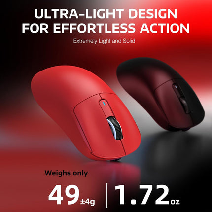X3 Lightweight Wireless Gaming Mouse with Tri-Mode 2.4G/USB-C Wired/Bluetooth,Up to 26K DPI, PAW3395 Optical Sensor,Kailh GM8.0 Switch,5 programmable Buttons for PC/Laptop/Win/Mac(Red)