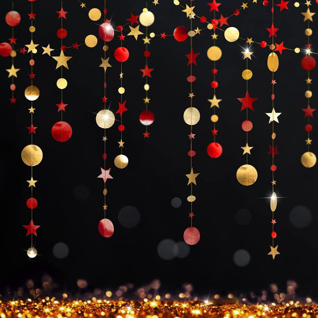Cheerland Gold Burgundy Party Decorations Red Circle Dots Garland Red Twinkle Star Streamer Hanging Backdrop for Wedding Birthday Engagement Bridal Shower Bachelorette Valentines Day Chinese Year