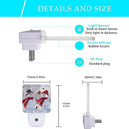 Christmas Snowmen Night Lights, 2Pack Xmas Nightlights Plug-in Dusk to Dawn Smart Sensor Led Nightlight for Bedroom Bathroom Kitchen Hallway Stairs Energy Efficient Decor Desk Lamp