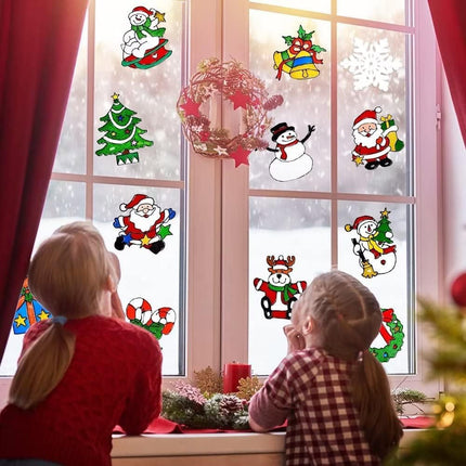 12 Pcs Christmas Window Clings Decal Ornaments Christmas Decorations Christmas Window Stickers for Christmas Window Decorations Party Supplies Snowman, Santa Claus and More