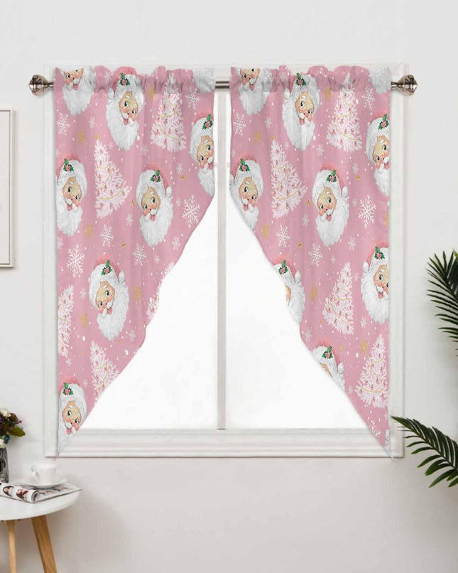 Christmas Swag Curtains,Pink Santa Claus Kitchen Valances Rod Pocket Curtain Tier Pair Swag Topper,Xmas Tree Snowflake 2 Panels Window Treatment for Bathroom Living Room