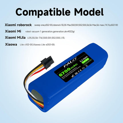 Brr2P4S5200S 6700Mah Battery For Xiaomi Mijia Xiaowa Roborock S50 S51 S52 S55 Mijia S5 S6 Pure T4 T6 1St And 2Nd Generation Robot Vacuum Cleaner