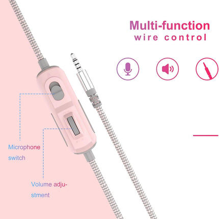 Anivia Headset Gaming Headsets - AH68S Wired Over Ear Headphone with Mic, Volume Control, Noise Isolating for Multi-Platform -Pink