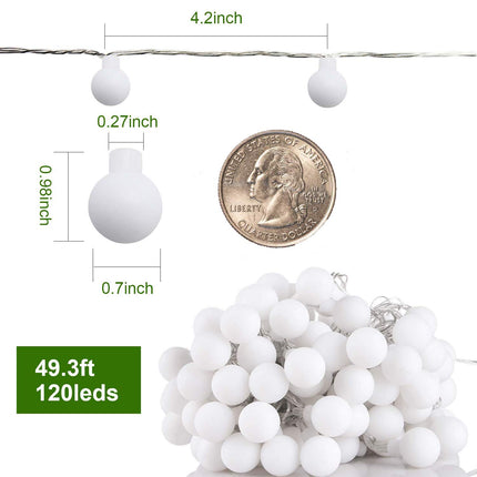 ZOUTOG Battery Outdoor String Lights, 49ft 120 LED Bulb Warm White Globe String Lights with Remote Controller, Decorative Timer Fairy Light for Christmas/Wedding/Party Indoor and Outdoor