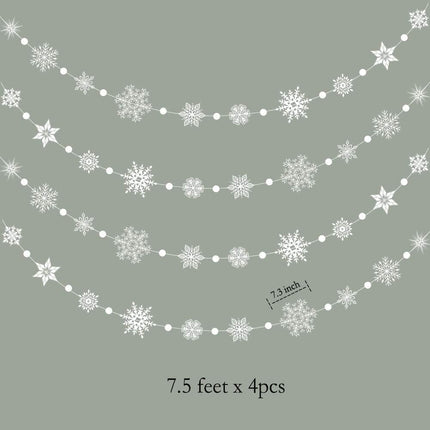 Decor365 Winter Wonderland White Snowflake Garland kit Hanging Snow Flakes for Christmas Year Party Decoration for Home/Office/Showcase/Ceiling/Doorway/Mantel/Birthday/Baby Shower/Wedding/