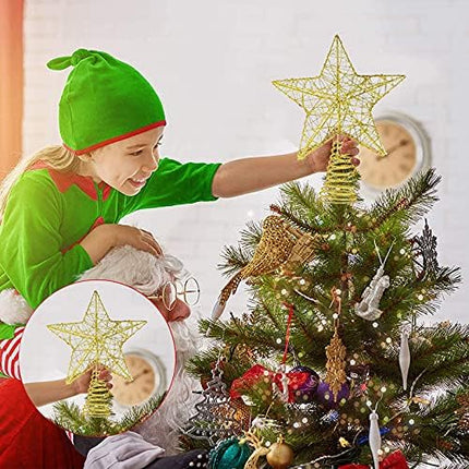 Christmas Tree Topper 8 Inches 20cm Gold Star Tree Topper Christmas Decorations for Tree Metal Glitter Stars Xmas Tree Topper Tree Toppers Christmas Decorations