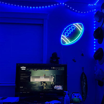 Ajoyferris Blue Neon Signs Football Shape Neon Signs for Wall Decor Neon Lights Neon Lights Signs Neon Led Sign Light Up Sign Neon Signs for Bedroom Kids Rugby Game Room College Party Christmas s