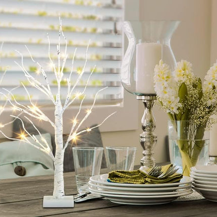 EAMBRITE Home Decorations Light Up White Birch Tree Indoor Christmas Decor, 4 Pack Battery Operated Lighted Tabletop Bonsai Tree Lamp Led Lights Money Tree Xmas Wedding Centerpiece Table Room (2 Ft)