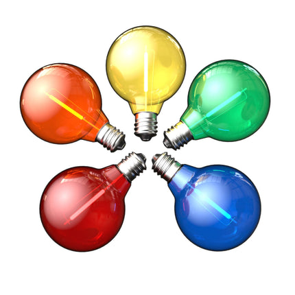 Multicolor G40 Replacement Light Bulbs for Christmas Lights, E12/C7 Candelabra Base,1 Watt Shatterproof LED Globe Light Bulbs, Multi-Color: Red/Green/Blue/Orange/Yellow